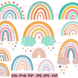 Boho Rainbow SVG Bundle - 12 Rainbows svg cut file | pastel rainbow svg file, Instant digital download rainbow baby png, nursery decor girl