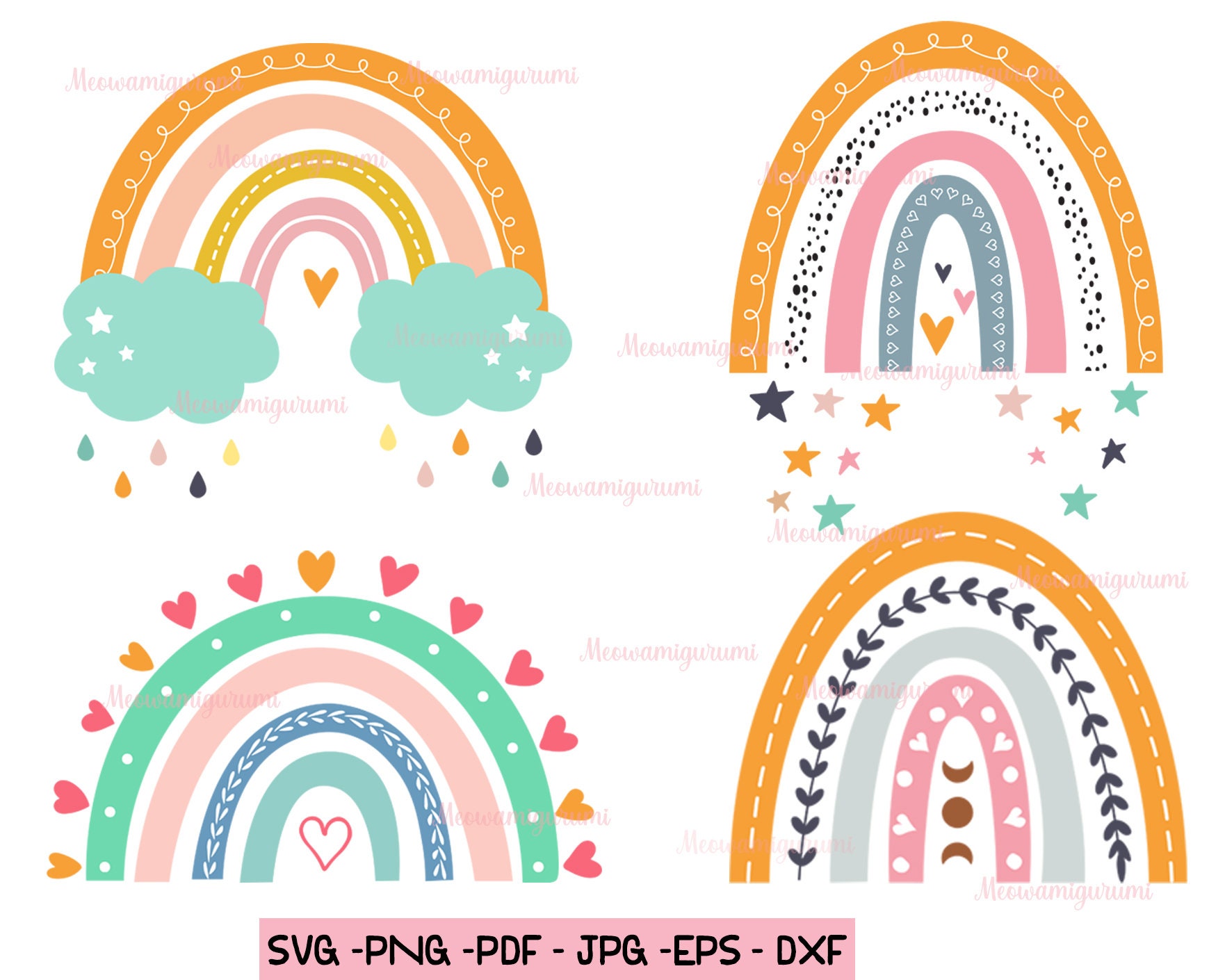 Boho Rainbow SVG Bundle 12 Rainbows svg cut file pastel - Etsy México