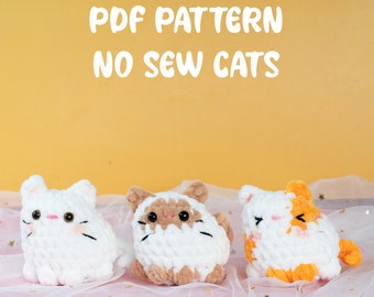 3 in 1 No Sew Crochet Cat Pattern - Amigurumi Cat Pattern Crochet Cat -  No sew bun cat - Amigurumi Cat - Mini cat loaf crochet pattern