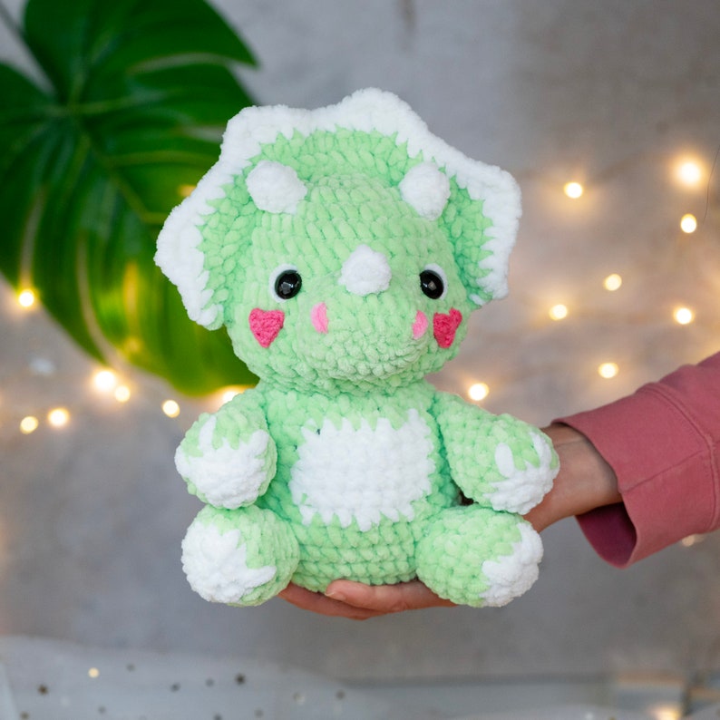 2 Crochet Dinosaur Patterns (PDF - English), Triceratops Amigurumi Pattern For Beginner, Dinosaur chenille yarn, amigurumi pattern