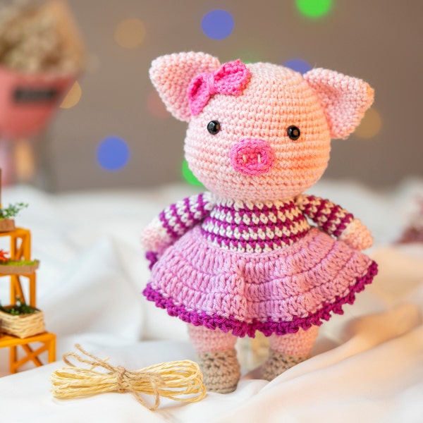 PDF Häkelanleitung Schwein (Englisch/Französisch): Irisches Schwein-Amigurumi Puppe pdf-Cochon Patron-Häkelpuppe Anleitung-Schwein häkeln-Amigurumi Tier