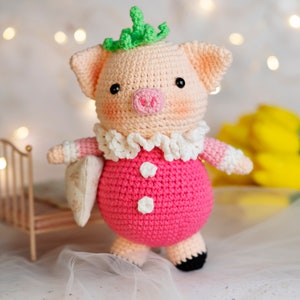 PDF crochet pig pattern English: Rosy the pig-Amigurumi doll pdf-cochon patron-Crochet doll Pattern-Pig crochet-Amigurumi animal image 1