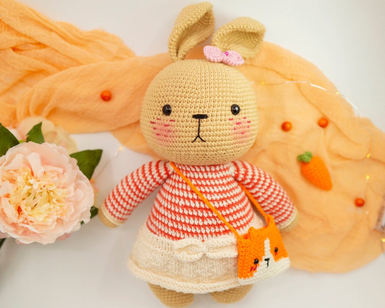 PDF crochet pattern English/French: July bunny go to party-Large bunny 40cm/16 inc tall-Bunny crochet Pdf-Tutoriel crochet en français image 1