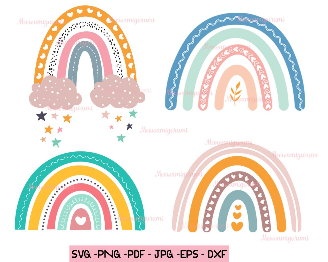 Boho Rainbow SVG Bundle 12 Rainbows svg cut file pastel - Etsy México