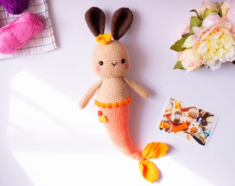 PDF crochet pattern: Maika the mermaid bunny-Amigurumi doll pdf-Crochet doll Pattern-Bunny crochet Pdf-Amigurumi animal-Amigurumi tuto
