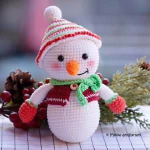 Sneeuwman haakpatroon Kerstdecoratiepatroon Amigurumi patroon Gehaakte sneeuwman Amigurumi tuto afbeelding 1