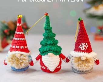 Christmas Mini Gnome Crochet Pattern PDF Set: 3 crochet gnome pattern amigurumi, scandinavian gnome, Crochet Christmas, crochet ornament