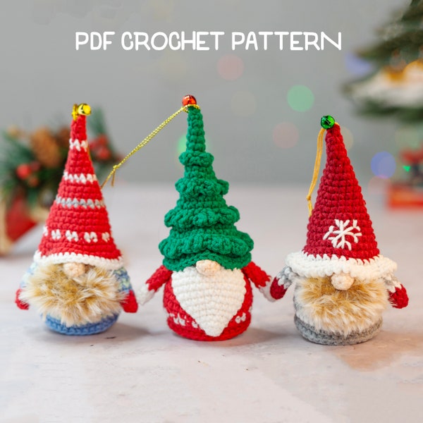 Christmas Mini Gnome Crochet Pattern PDF Set: 3 crochet gnome pattern amigurumi, scandinavian gnome, Crochet Christmas, crochet ornament