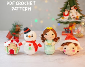 Christmas Crochet Decoration, Christmas Ornament Crochet Pattern, Gingerbread house, Snowman, Angel, Santa's helper, Christmas Amigurumi Pdf