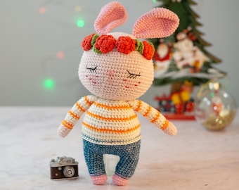 PDF crochet pattern English/French: GiGi bunny-Amigurumi doll pdf-Lapin patron-Bunny crochet Pdf-Amigurumi animal-Amigurumi tuto