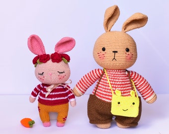 PDF Crochet pattern: Combo July and Gigi bunny-Amigurumi pattern pdf-Doll Pattern English/French-Instant Pdf-Patron Français-Amigurumi tuto