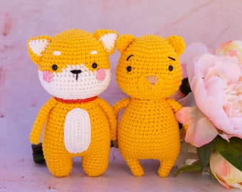 Combo 2 PDF crochet pattern: Rina Inu Shiba - Mina bear-Dog pattern-Crochet doll Pattern-Bear crochet Pdf-Amigurumi pattern-Amigurumi tuto