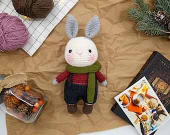 PDF crochet pattern: Jeremy bunny ( 8 inch tall)-Amigurumi doll pdf-Crochet doll Pattern-Bunny crochet Pdf-Amigurumi animal - English/French