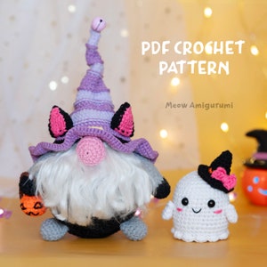 PDF Crochet Halloween Set: Crochet Gnome, Ghost - Halloween Gnome crochet - Amigurumi Gnome Pattern - Amigurumi Halloween Ghost, Gnome