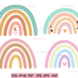 Boho Rainbow SVG Bundle - 12 Rainbows Svg Cut File | Pastel Rainbow Svg ...