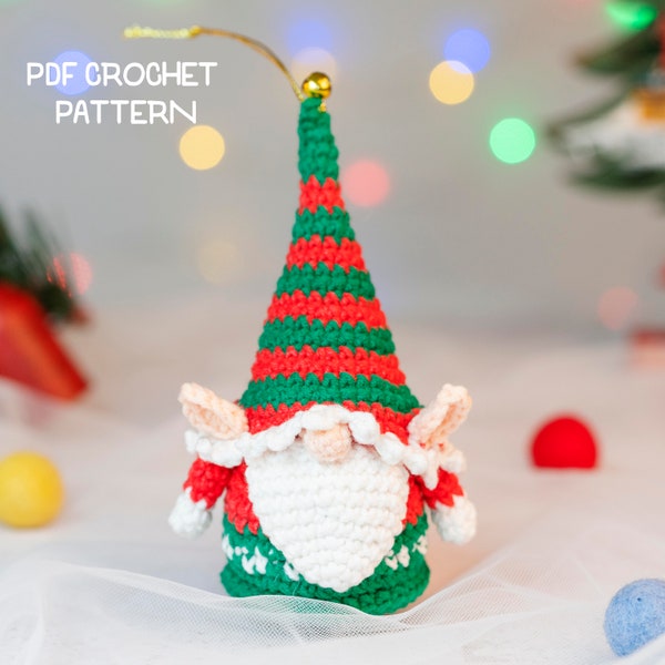 Christmas Mini Gnome Crochet Pattern PDF: ELF gnome pattern amigurumi, christmas gnome; Crochet gnome, crochet ornament, Christmas patternh