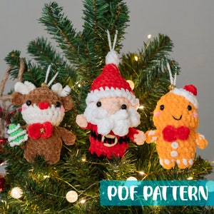 Christmas Ornament Pattern Set PDF : Crochet Santa Ornament, crochet gingerbread man , crochet reindeer, crochet ornament, christmas deco image 1