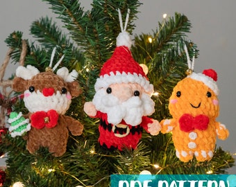 Christmas Ornament Pattern Set (PDF) : Crochet Santa Ornament, crochet gingerbread man , crochet reindeer, crochet ornament, christmas deco