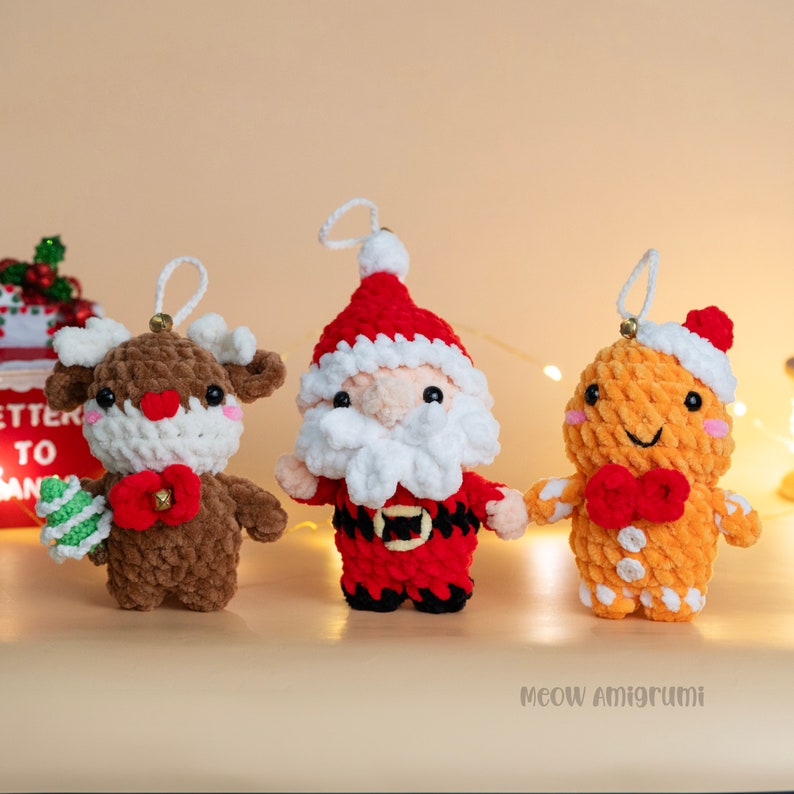 Christmas Ornament Pattern Set PDF : Crochet Santa Ornament, crochet gingerbread man , crochet reindeer, crochet ornament, christmas deco image 6