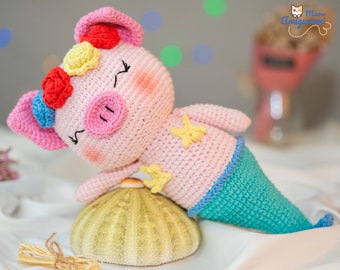 PDF crochet pattern (English) : Mandy the merpiggy-Amigurumi doll pdf-crochet pig-amigurumi pig mermaid-crochet mermaid.