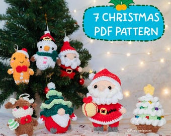 Christmas Bundle 7 Crochet Pattern - Santa Crochet Patterrn - Crochet Gnome - Ornament Pattern - Crochet Christmas Tree - Crochet Oranemnt