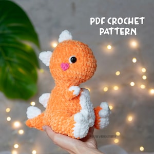 Crochet Dinosaur Patterns PDF English, T-Rex Amigurumi Pattern For Beginner, Dinosaur chenille yarn, amigurumi pattern image 1