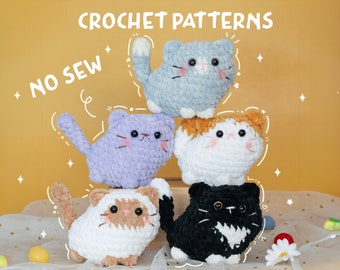Crochet Cat - 5 in 1 NO SEW Crochet Cat Pattern (PDF) - Amigurumi Cat Pattern - No sew bun cat, Amigurumi Cat, Mini cat loaf crochet pattern