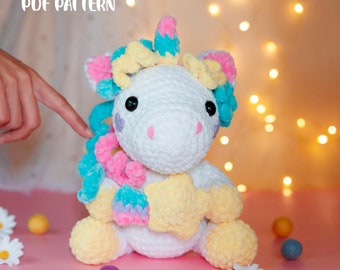 Crochet Unicorn Patterns (PDF - English), Unicorn Amigurumi Pattern For Beginner, Unicorn chenille yarn, amigurumi pattern, PDF Download