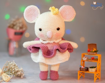 PDF crochet pattern: Ciara the princess mouse ( 9 inch tall)-Amigurumi doll pdf-Crochet doll Pattern-Rat crochet Pdf-Amigurumi animal