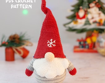 PDF Gnome crochet pattern (English/French):Christmas Gnome- Amigurumi gnome - Crochet gnome pattern - Crochet Christmas ornament pattern