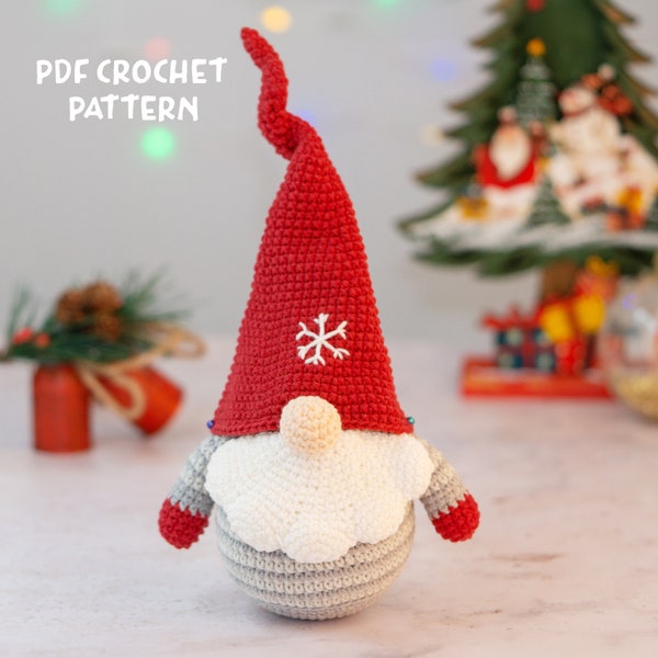 PDF Gnome crochet pattern (English/French):Christmas Gnome- Amigurumi gnome - Crochet gnome pattern - Crochet Christmas ornament pattern