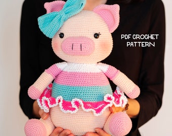 PDF Crochet pig pattern (30cm - 11.8 inc): Sakura the pig amigurumi pattern, crochet piglet, amigurumi piggy pattern, crochet pig tutorial