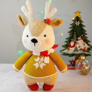 PDF Amigurumi pattern English/ French/Spanish: Prancer BIG reindeer Crochet large reindeer 45cm/18 inc tall Français patron-Amigurumi doll image 1