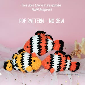 CROCHET CLOWNFISH - No Sew Pattern (PDF), Amigurumi Fish, Sea creatures, Ocean toys pattern, Easy Crochet, Beginner Tutorial