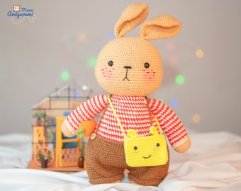 PDF crochet pattern English/French: JULY BIG bunny-Crochet large bunny 40cm/16 inc tall-Amigurumi tuto-Doll Pattern-Amigurumi animal