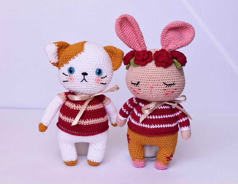 PDF Crochet pattern: Combo Momo cat and Gigi bunny, Amigurmi doll pdf, Amigurumi tuto, Crochet doll pattern, crochet bunny pdf, crochet cat image 1