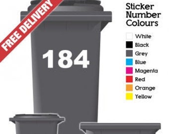 Wheelie Bin Decal Numbers / 1 Set Of Up to 3 Numbers Per Pack Bin Trash Skip Rubbish Home Bin decal Vinyl Sticker  Weatherproof 6.5" (165mm)