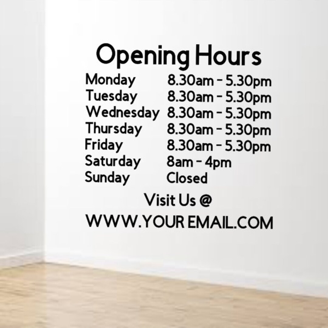 Opening Hours Personalised Wall Art Quote Vinyl Wall Art Etsy