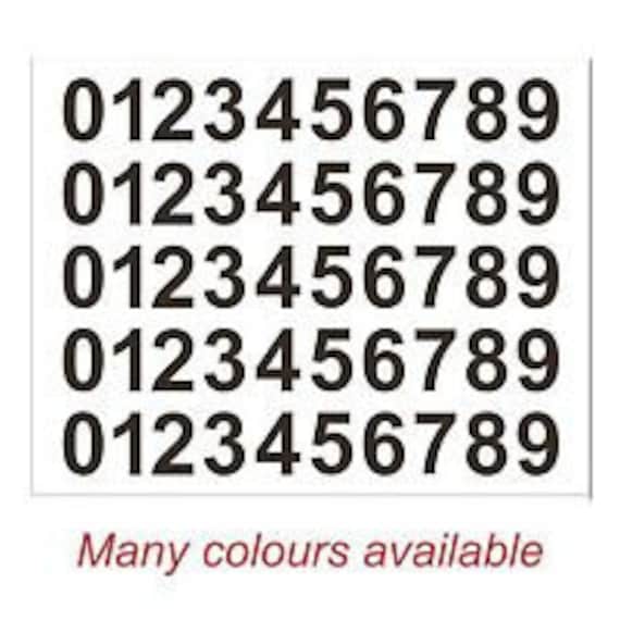 SELF ADHESIVE NUMBERS stickers graphics 0 to 9 Serif 30mm OR 35mm high vinyl set 