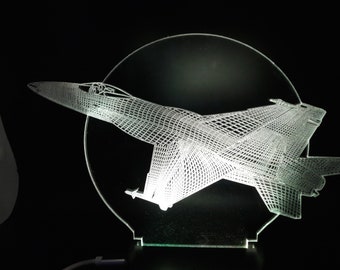 Personalized Fighter Jet LED Lamp – 3D Illusion, 7 Color Changing, Handmade