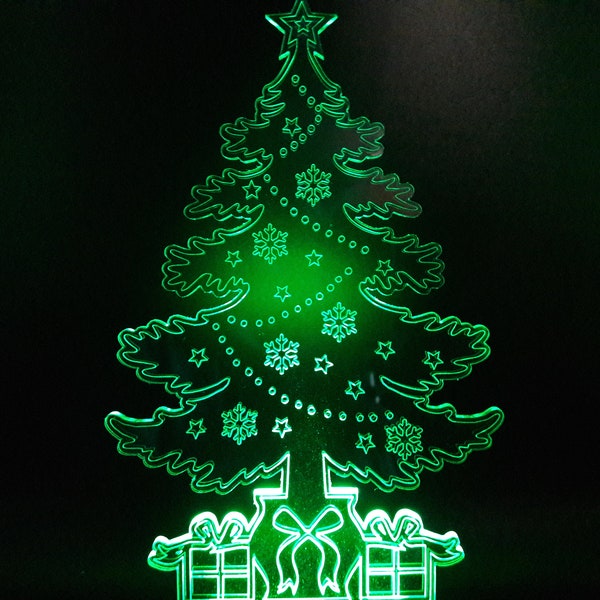 Xmas Tree Christmas Tree LED 3D Lamp Laser engraved -  Optical Illusion , 7 Colours changing LED Lamp With Remote Controller Handmade in Uk