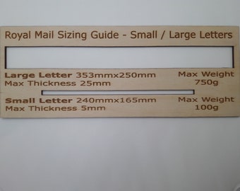 Royal Mail Letter Large and Small Letter Size Guide Postage PPI Size Check Parcel Sorting Wooden Template
