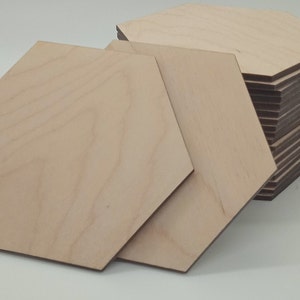 10x Wooden Plain Hexagon Craft Shapes 3mm Plywood 