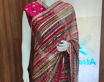 Exclusive Pure Georgette Sari With Sabyasachi Border For Partywear Saree