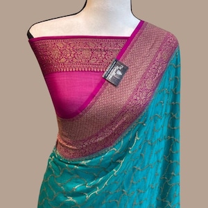 Powder White Georgette Silk Saree with Stitched Satin Silk Blouse – Wedding & Reception Saree USA main image 0
