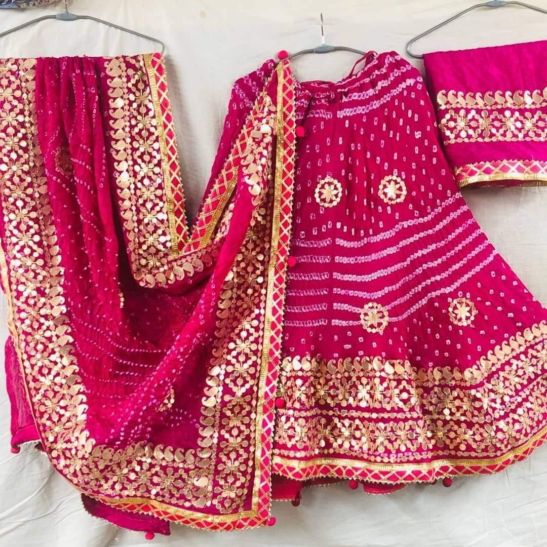 Indian Rajasthani Designer Bandhej Silk Lengha With Heavy Aari - Etsy