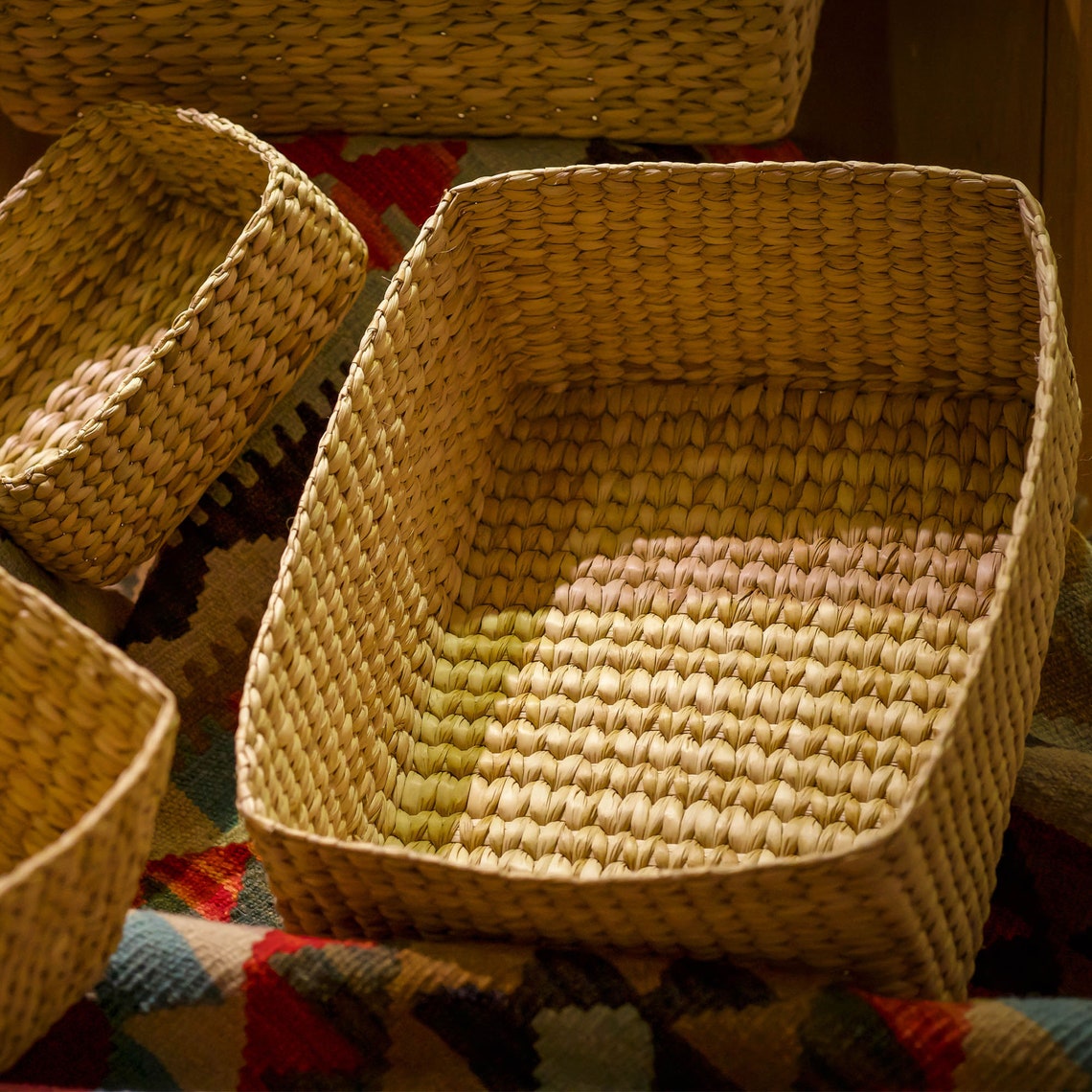 Handmade reed grass storage basket organiser Etsy