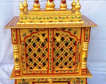 Hindu Pooja Mandir Gold Painted Wooden Hand Made Etsy