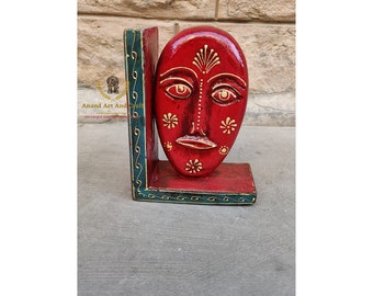Wooden Head Stand Hand Made Hand painted Head Accent Wooden Mask Home Decorative Table Decor Living Room Decor Handicraft Art