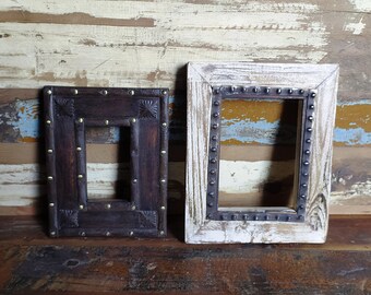 Wood Picture Photo Frame, Hand Made Metal Brass Fitted  Unique Design photo Frame  Old Frame, Wall Frame Collectible Lot of 2